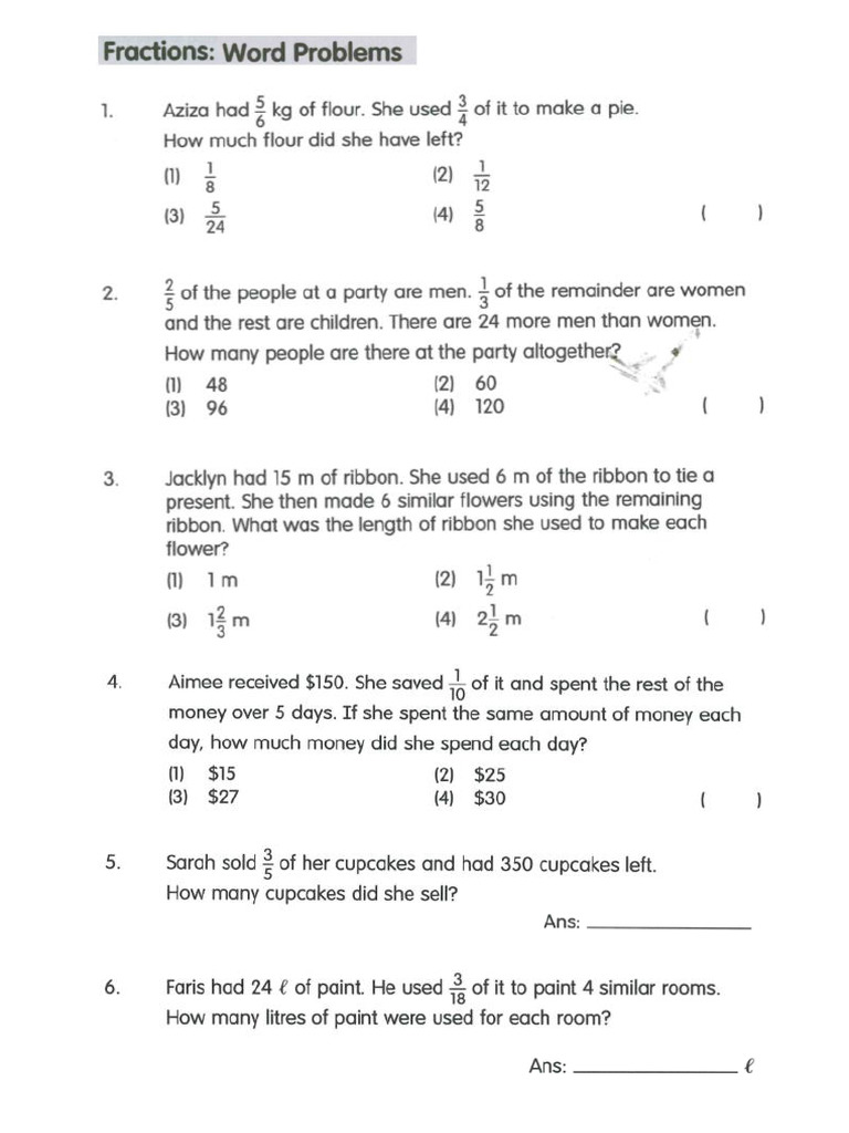 Fractions Word Problems | PDF