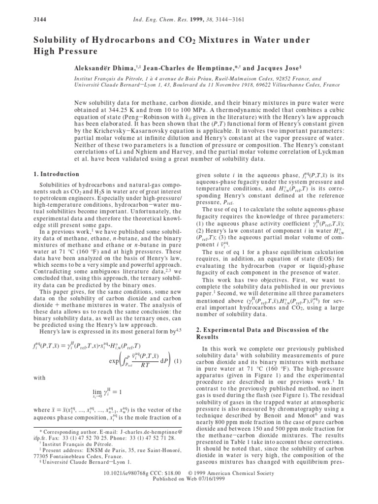 Hydrocarbon and CO2 Solubility in Water | PDF | Solubility | Thermodynamics
