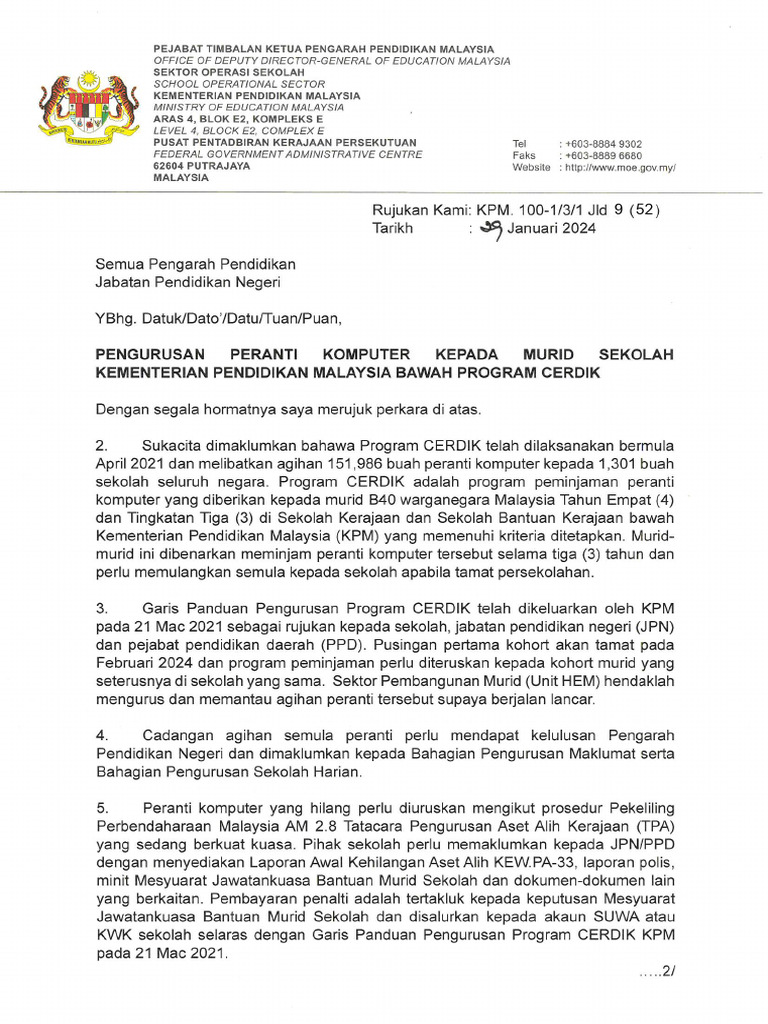 Pengurusan Peranti Komputer Kepada Murid Sekolah KPM Program Cerdik | PDF