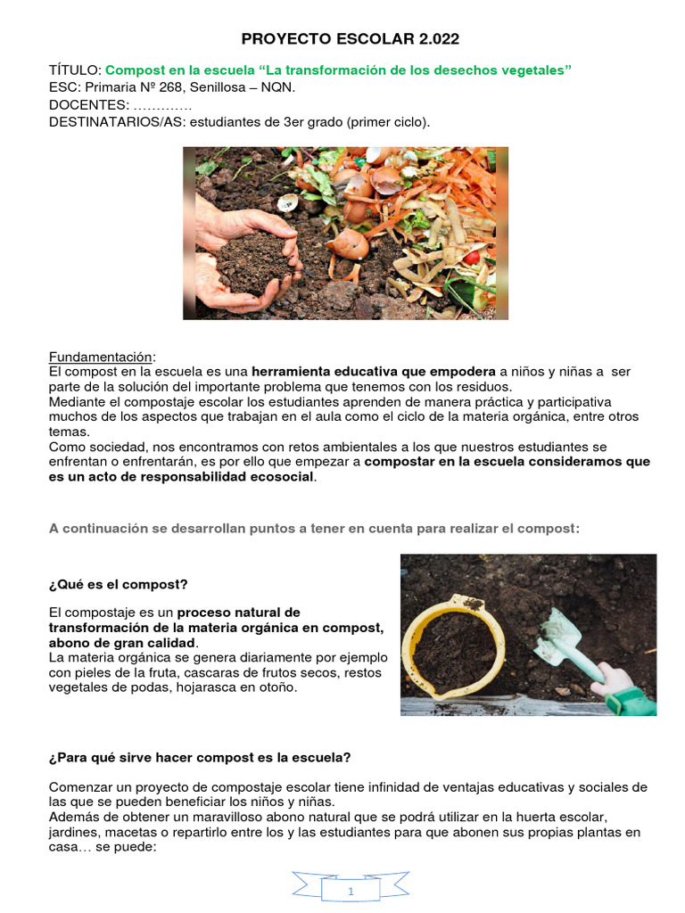 Proyecto de Compostaje Escolar para Niños | PDF | Compost | Residuos