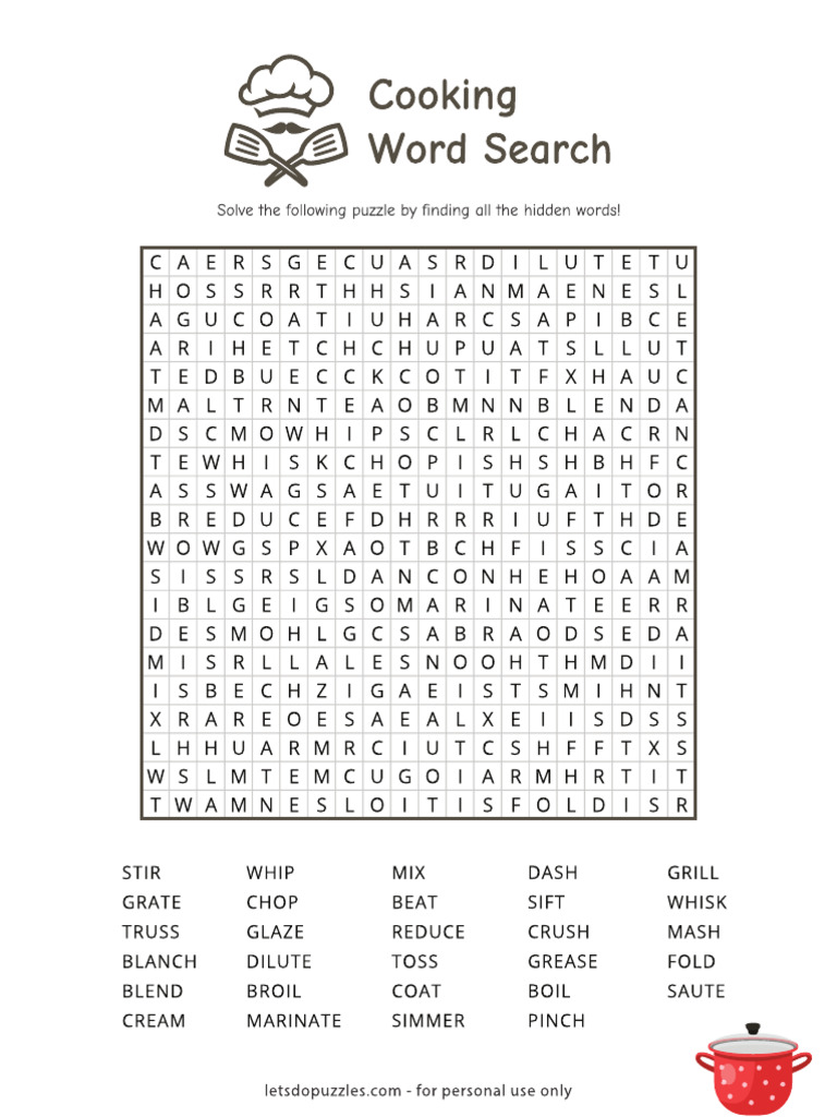 Cooking Word Search Pdf