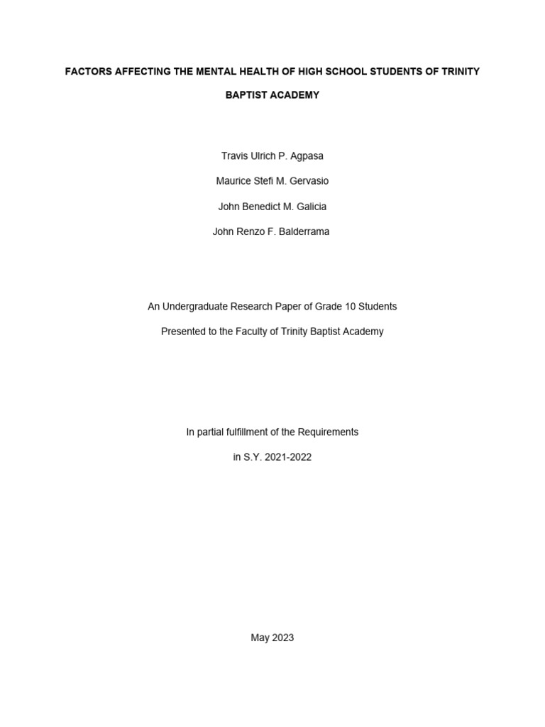 Mental Health Factors in High School Students | PDF | Mental Health ...
