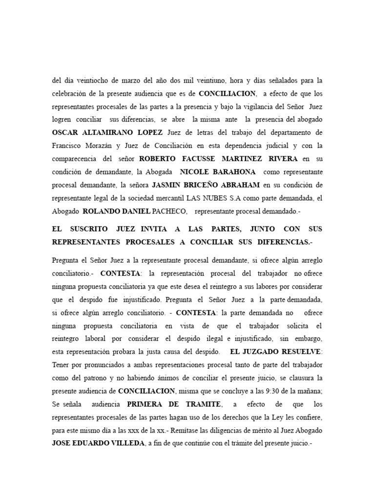 Acta de Audiencia de Conciliacion | PDF | Justicia | Crimen y violencia