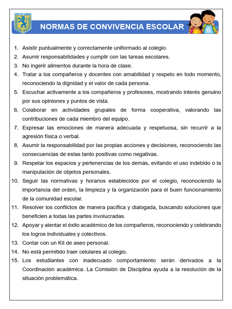 15 Normas de Convivencia Escolar | PDF