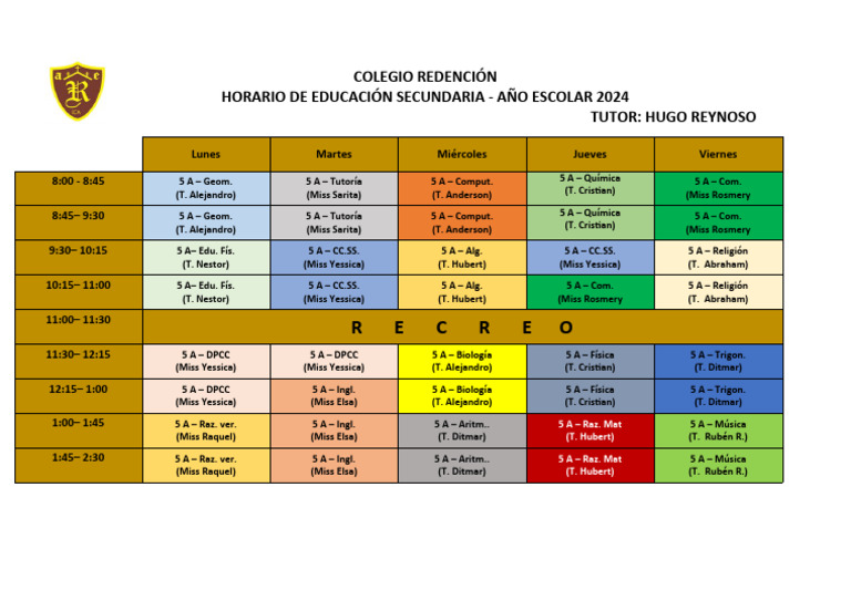 HORARIO MODIFICADO SECUNDARIA - 2024 | PDF