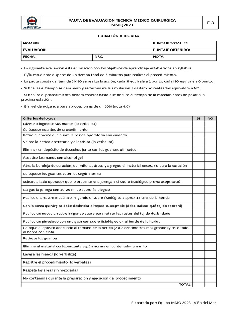 PAUTA MMQ - ESTACION 3 - Curación Irrigada 2023 | PDF