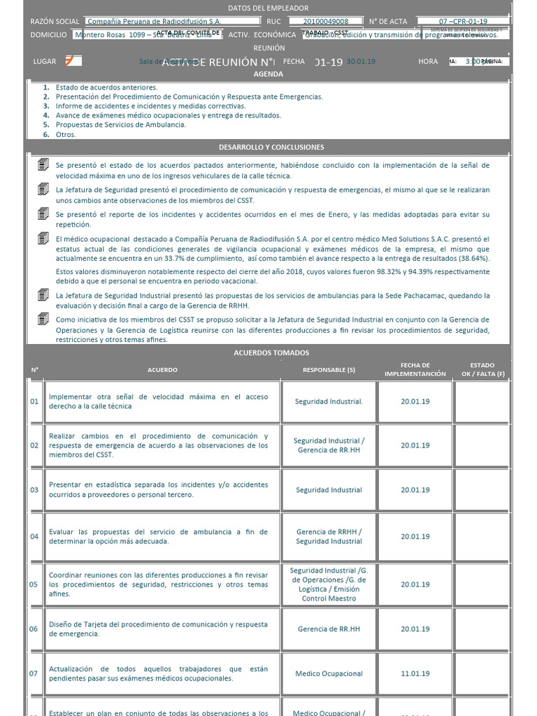 Acta CSST: Seguridad y Salud Laboral | PDF