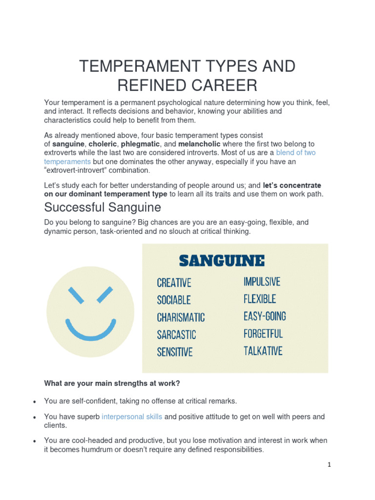 Temperament Types and Refined Career | PDF | Temperament | Professional ...