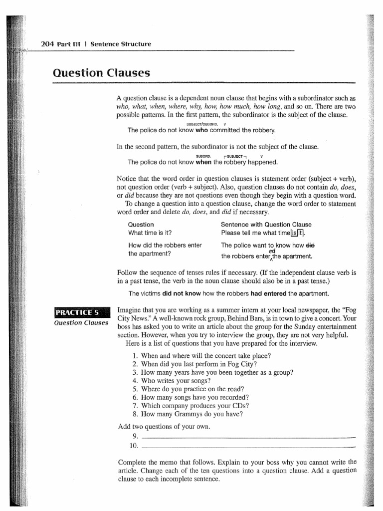 Noun Clauses and Question Structures | PDF | Clause | Verb