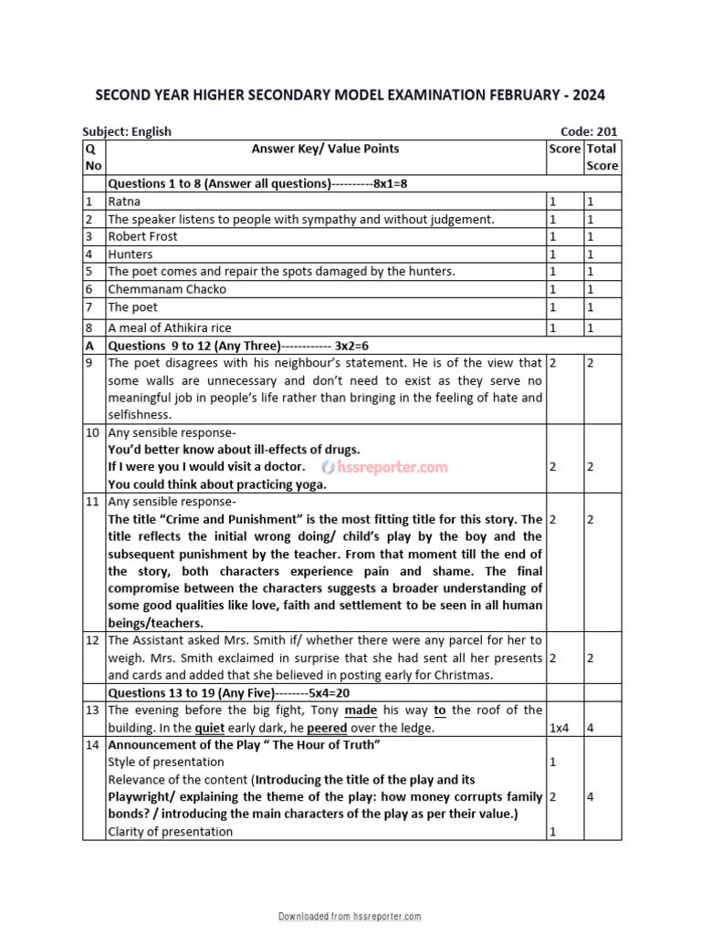 Hssreporter - Com - Plus Two English Model Key 2024 | PDF ...