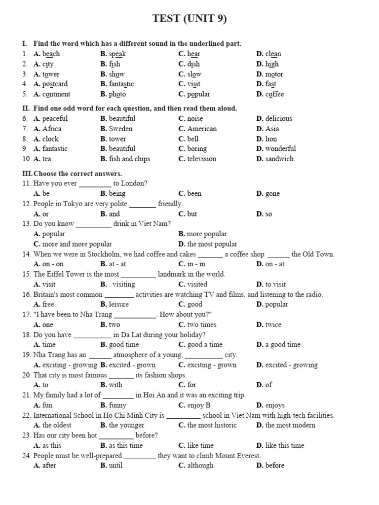 English Language Test: Vocabulary & Grammar | PDF | Sydney