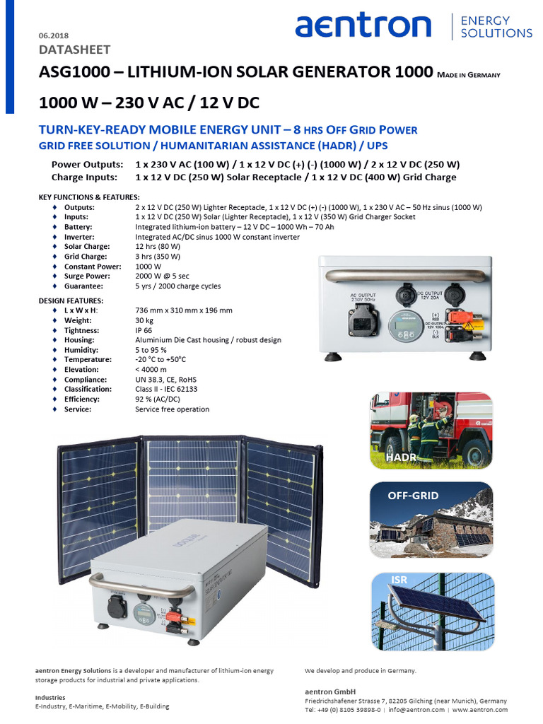 ASG1000 Lithium-Ion Solar Generator | PDF | Electrical Grid | Power ...