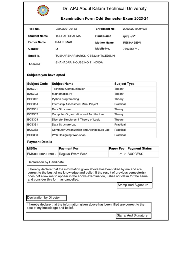2202220100183exam Form | PDF