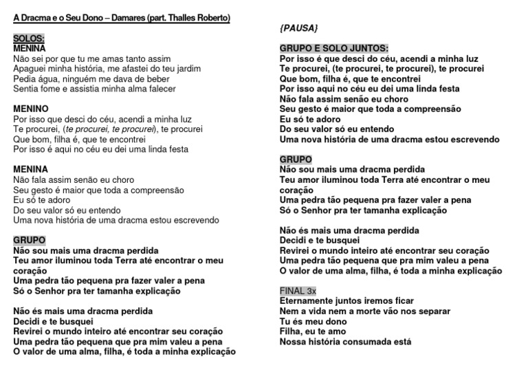 A Dracma e Seu Dono: Letra da Música | PDF | Amor