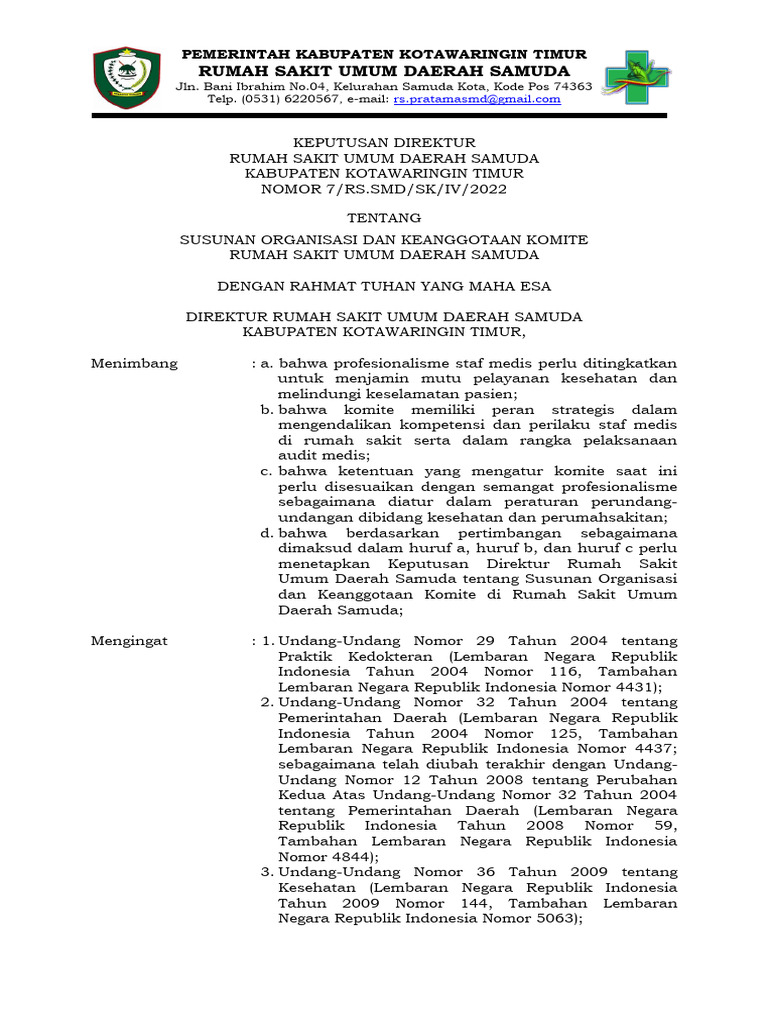 Susunan Organisasi RSUD Samuda 2024 | PDF