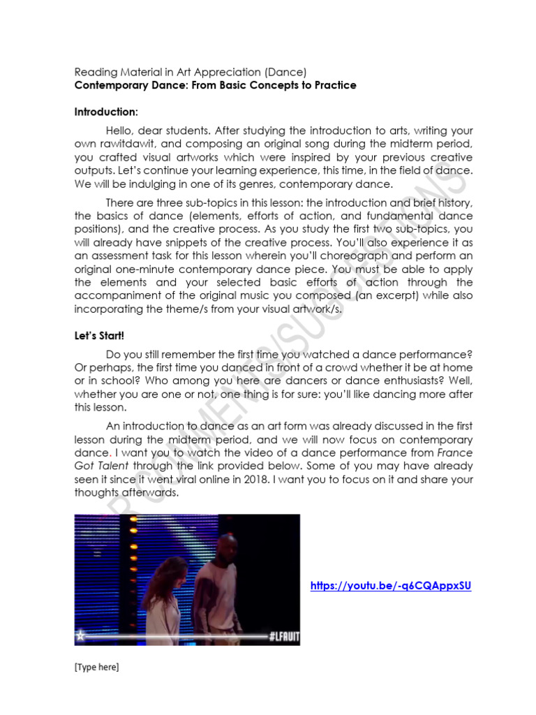 Contemporary Dance: Basics and Concepts | PDF | Dances | Performing Arts