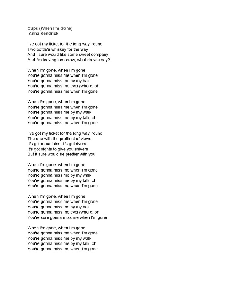 Cups (When I'm Gone)Anna KendrickLetra PDF