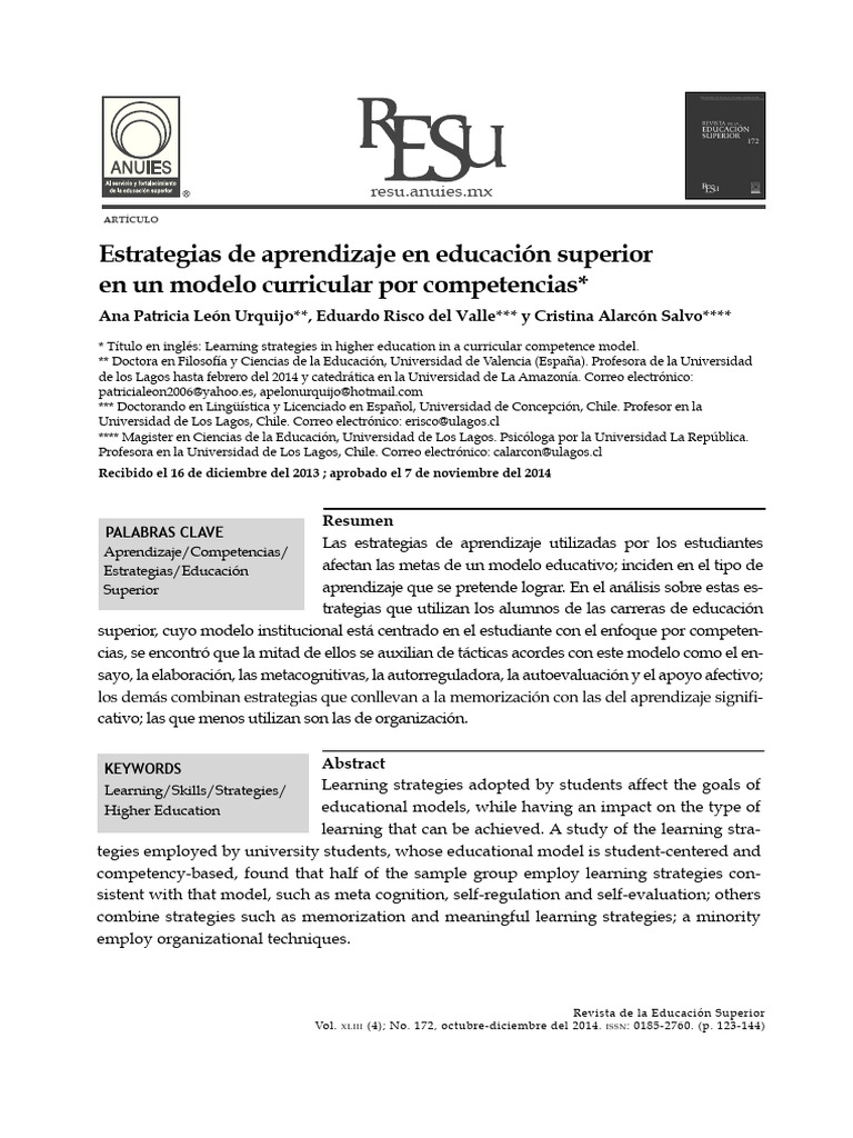 Estrategias de Aprendizaje en Educación Superior Elservier | PDF ...
