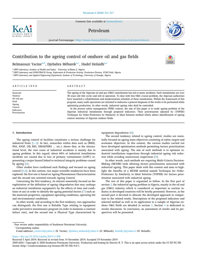 Contribution To The Ageing Control of Onshore Oil and Gas Fields | PDF ...