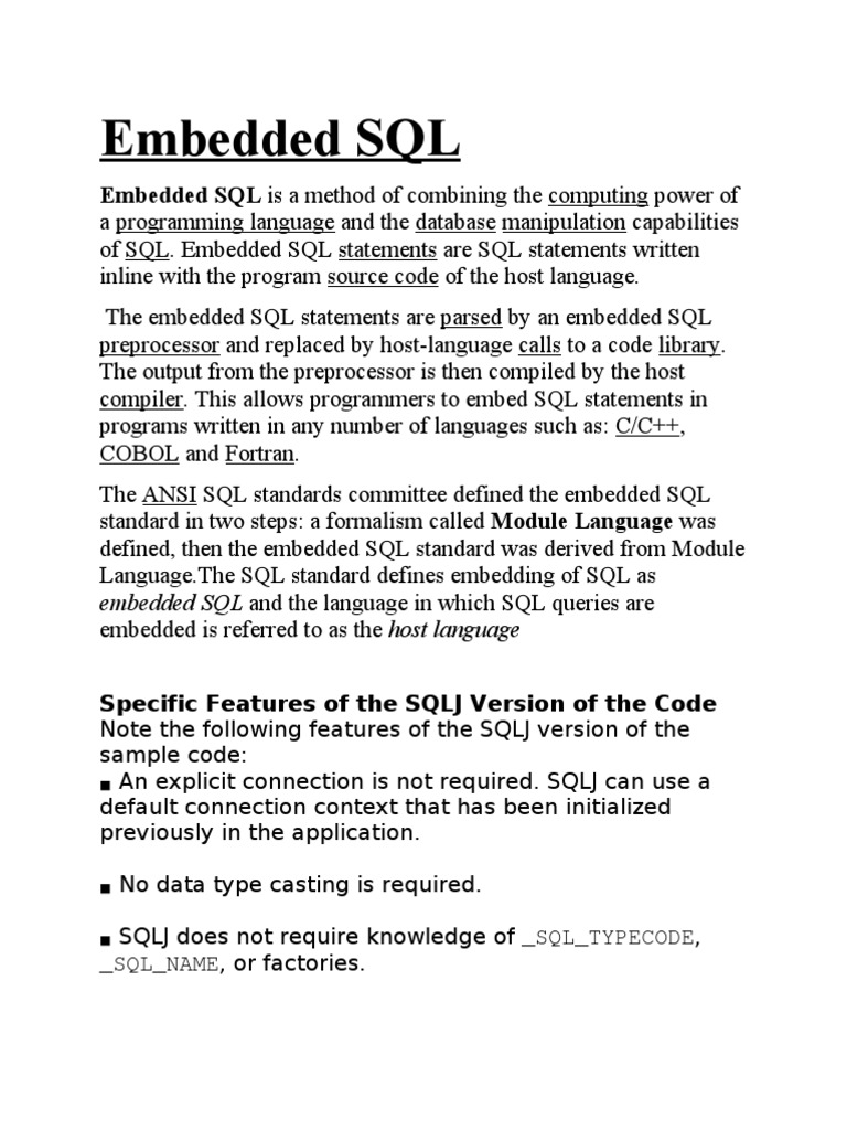 Embedded SQL: Embedded SQL Is A Method of Combining The Computing Power ...