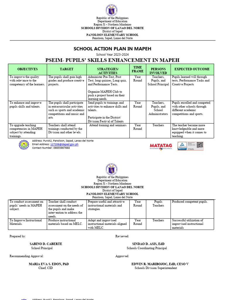 Action plan in mapeh pdf teachers cognition