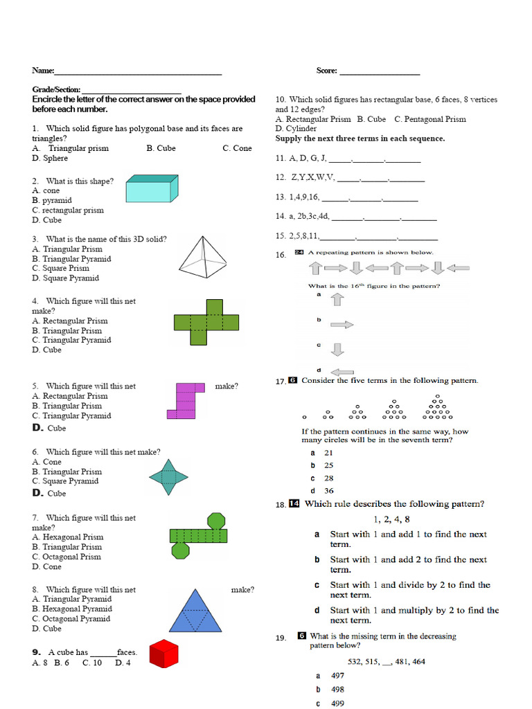 THIRD PERIODICAL TEST Math | PDF | Shape | Triangle