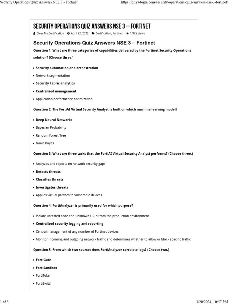 NSE 3 Security Operations Quiz Answers | PDF | Computer Security | Security
