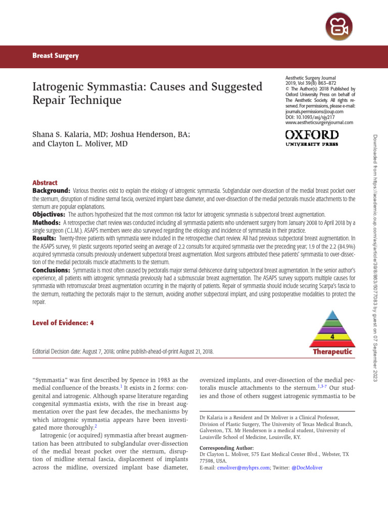 Iatrogenic Symmastia Causes and Suggested Repair Technique PDF