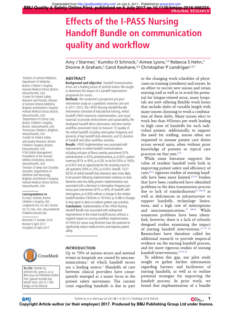 Effects of The I-PASS Nursing | PDF | Nursing | Patient Safety