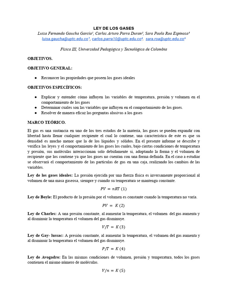 Leyes de los Gases Ideales y Experimentos | PDF | Gases | Temperatura