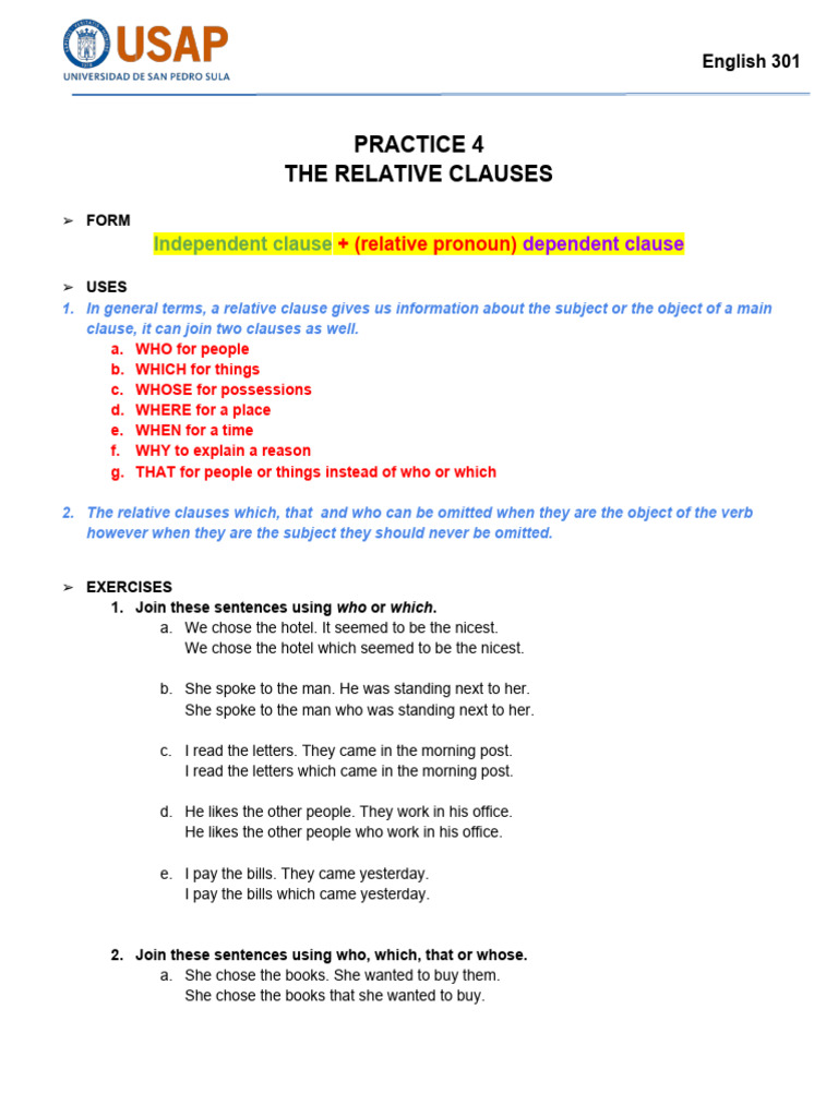 4 Practice - The Relative Clauses | Download Free PDF | Clause ...