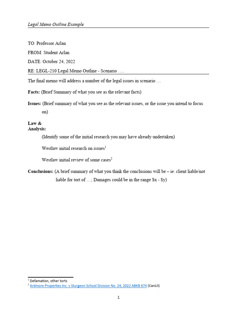 Legal Memo Outline Example PDF