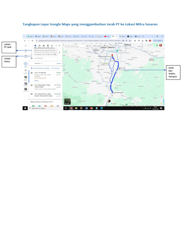 Tangkapan Layar Google Maps Yang Menggambarkan Jarak PT Ke Lokasi Mitra ...