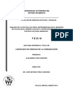 Analisis de La Politica Cultural Instrumentada en El Municipio de Toluca en El Periodo 2016-2018 y Aportaciones para Una 1