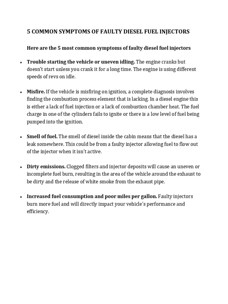 5 Common Symptoms of Faulty Diesel Fuel Injectors PDF