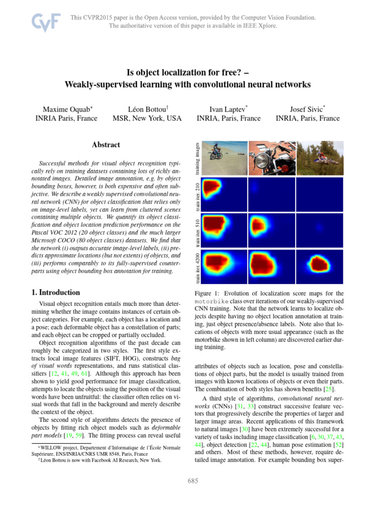 Oquab Is Object Localization 2015 CVPR Paper | PDF | Applied ...