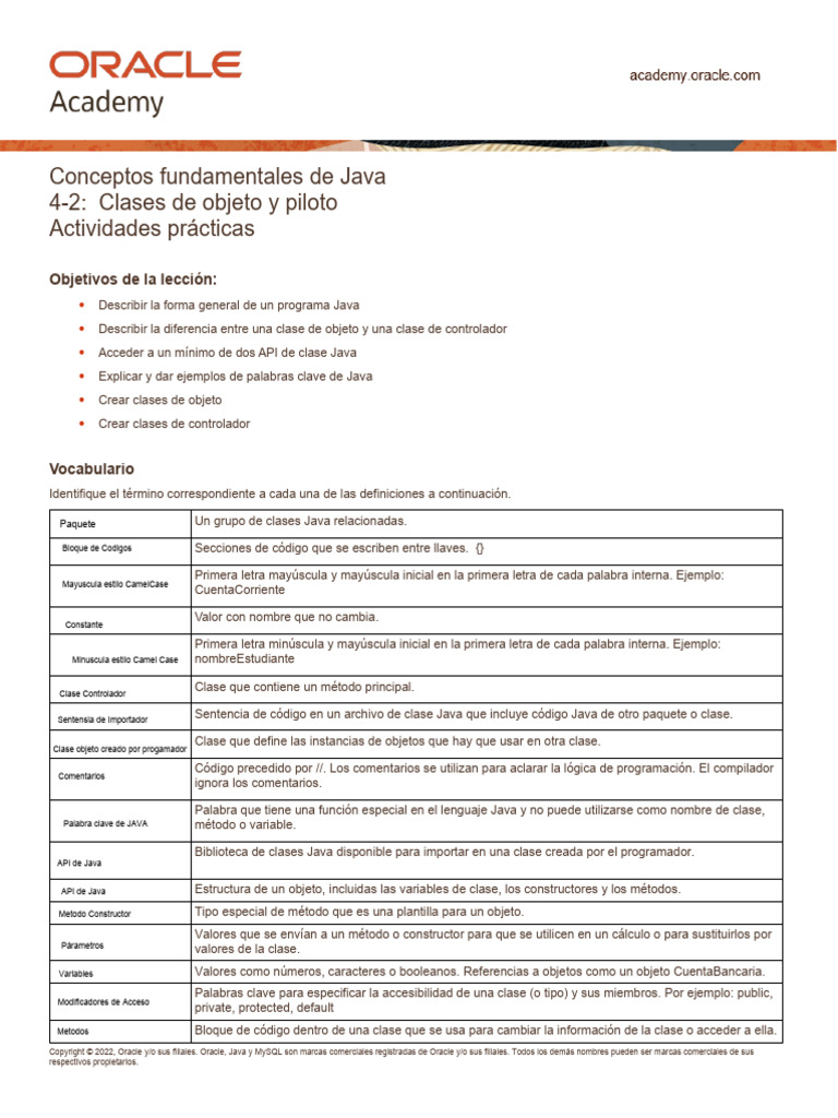 JF 4 2 Practice Esp | PDF | Java (lenguaje de programación) | Objeto ...