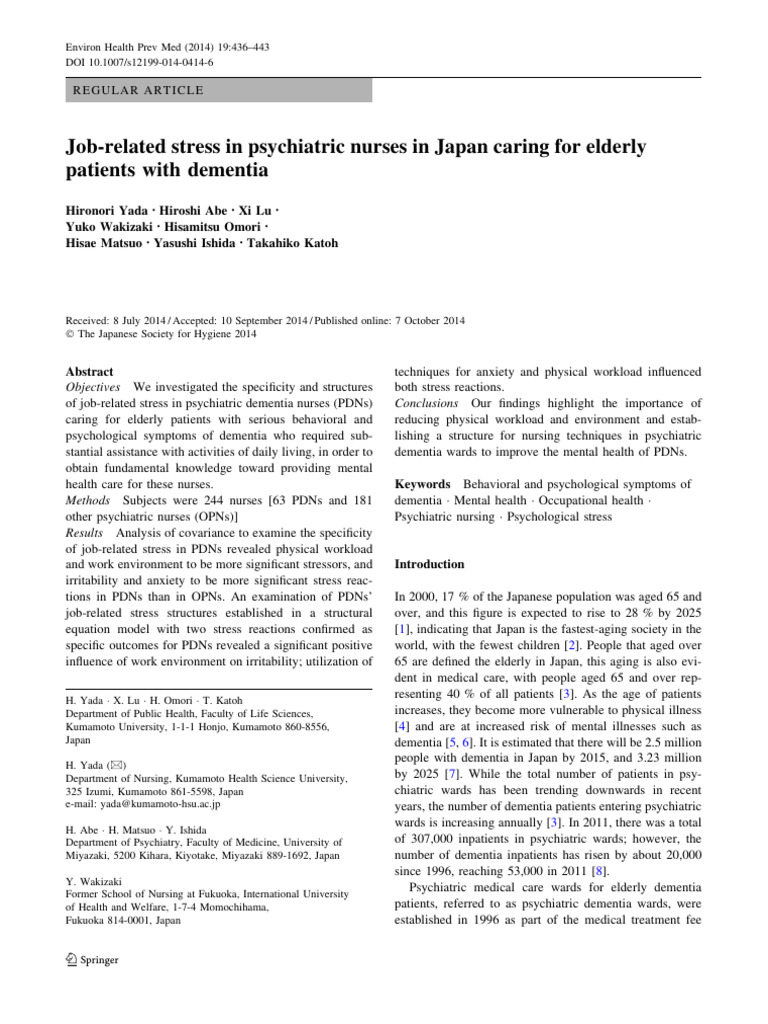 Job Related Stress in Psychiatric Nurses | PDF | Dementia | Psychiatry