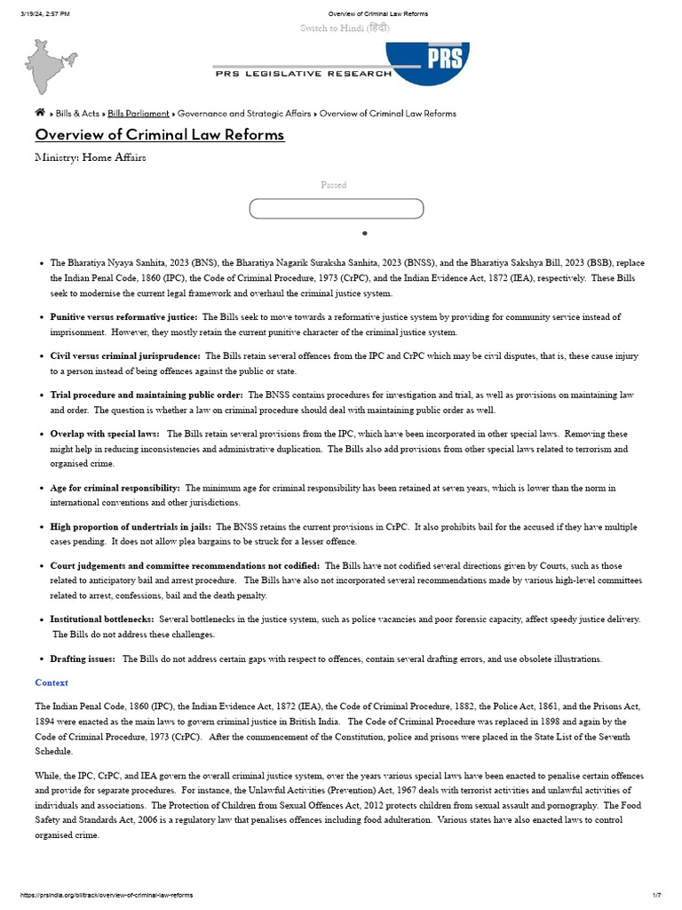 Overview Of Criminal Law Reforms Pdf Plea Bargain Bail