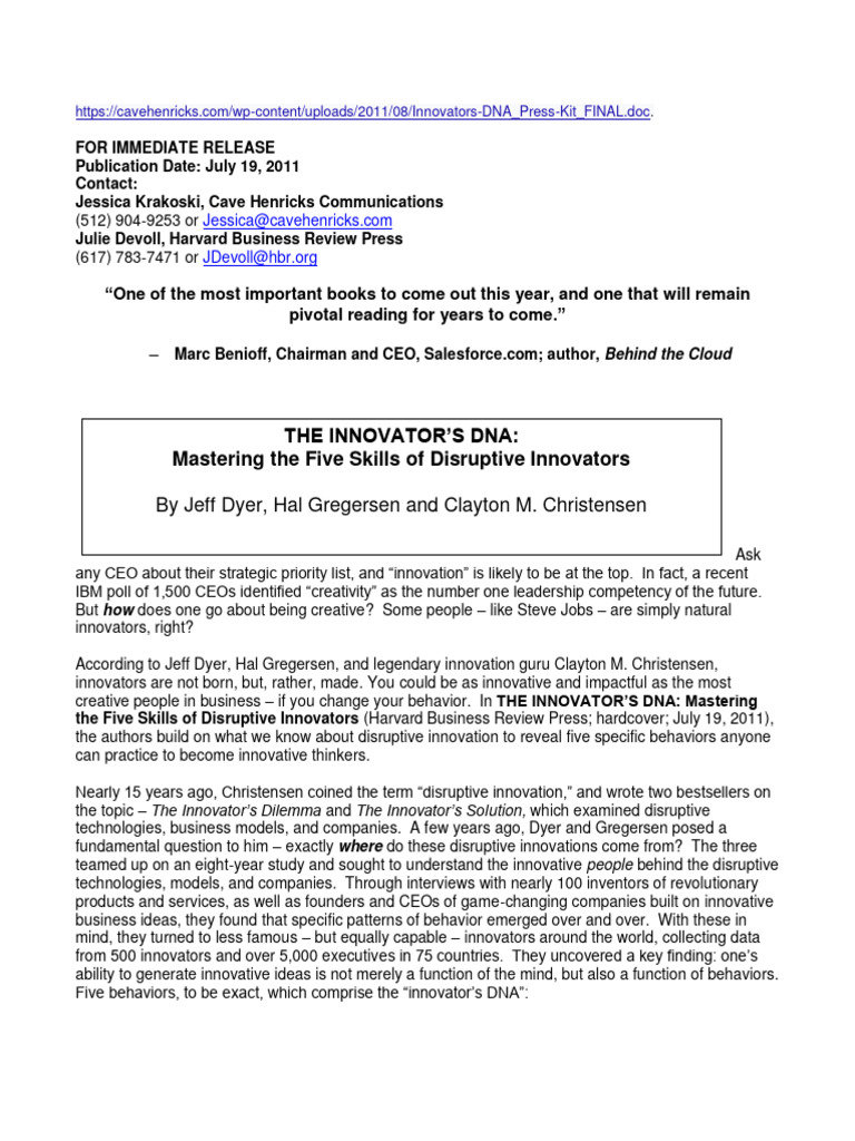 Innovators' DNA: Mastering 5 Skills | PDF | Innovation | Thought