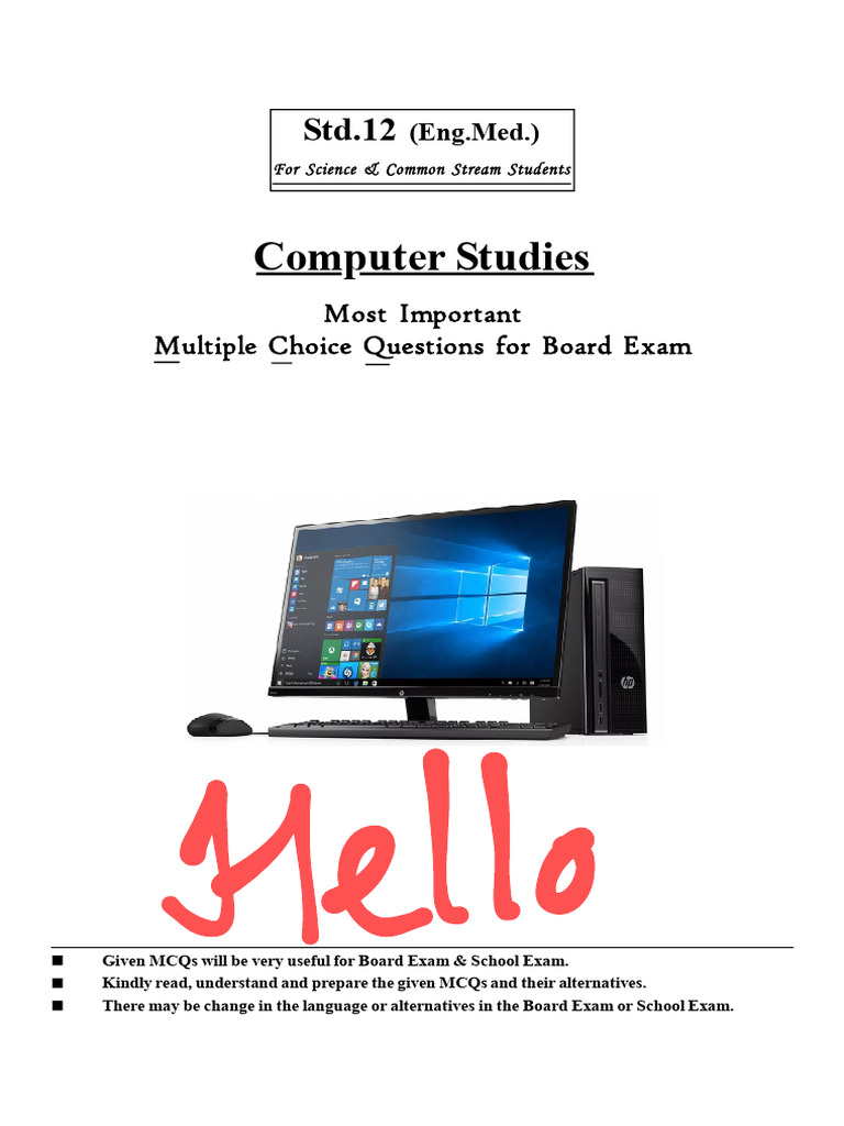 Important MCQs for Computer Studies | PDF | Multiple Choice | Software