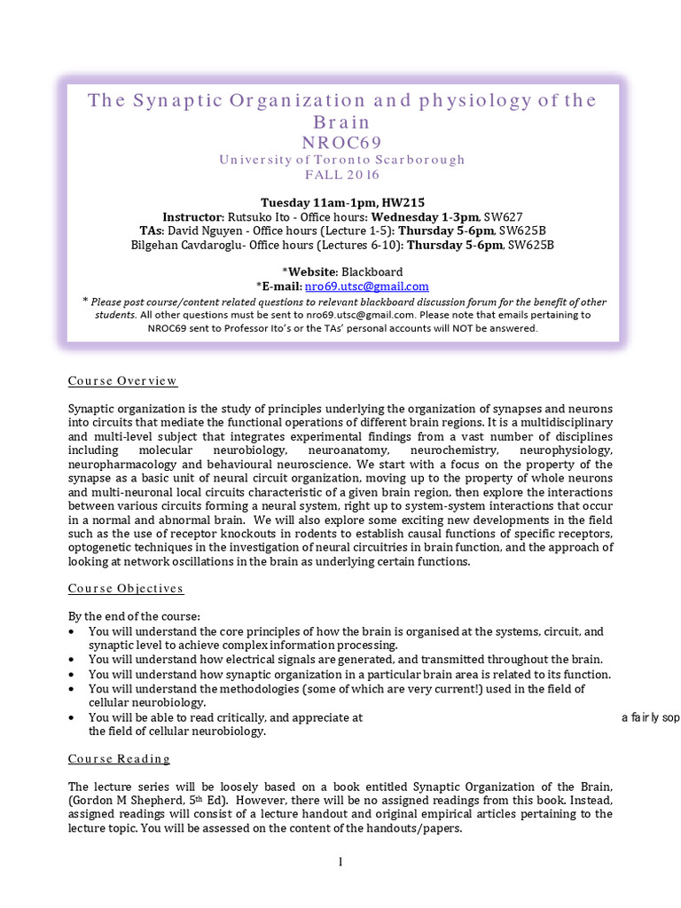 Synaptic Organization of the Brain Course | PDF | Academic Dishonesty ...