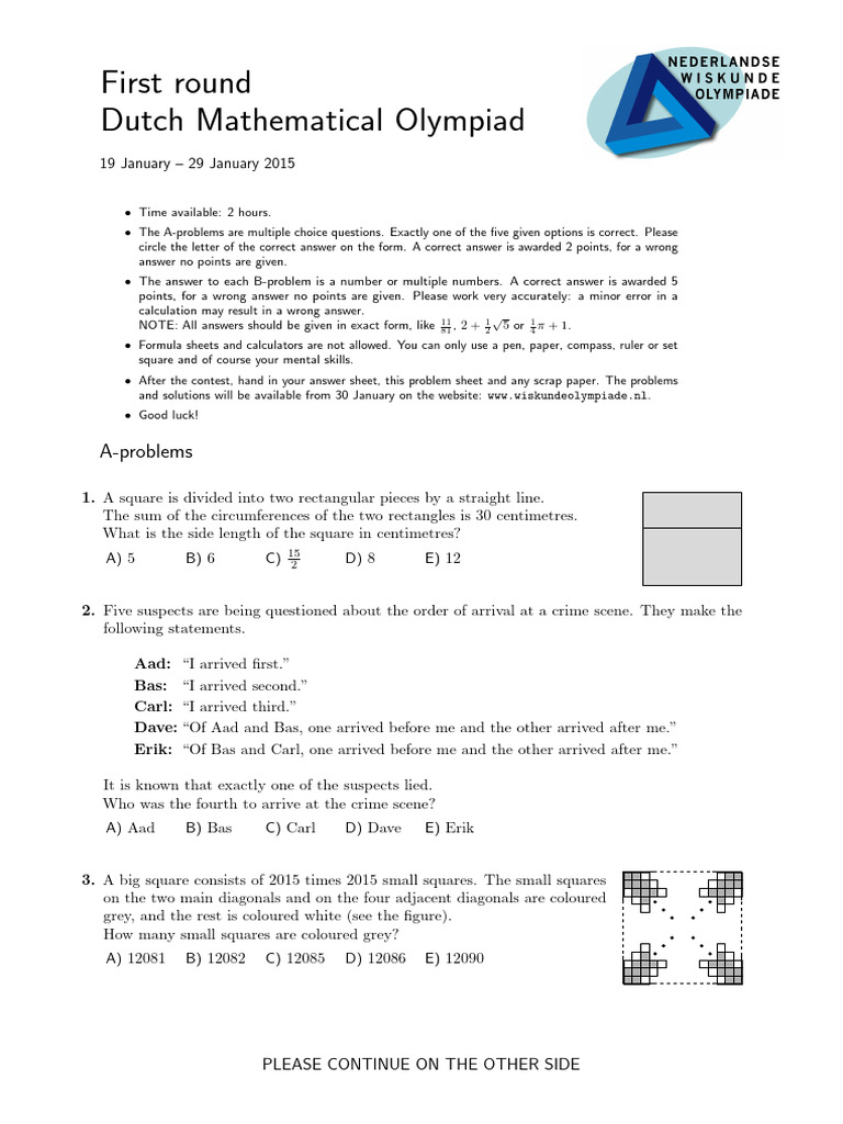 Dutch Math Olympiad 2015 Round 1 | PDF | Numbers | Mathematics