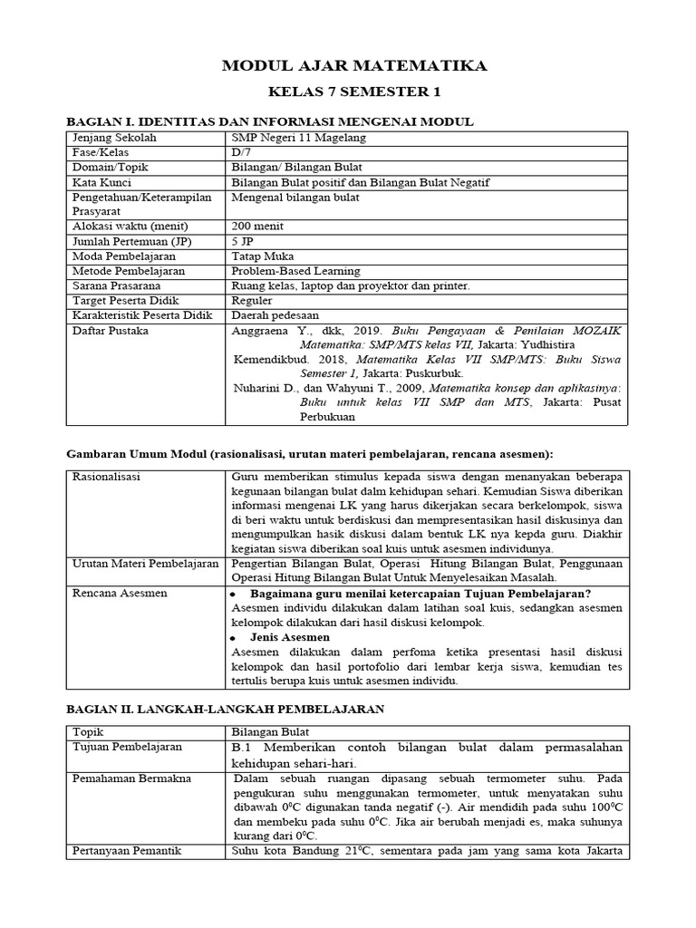 1 1 Modul Ajar Mengenal Bilangan Bulat Pdf