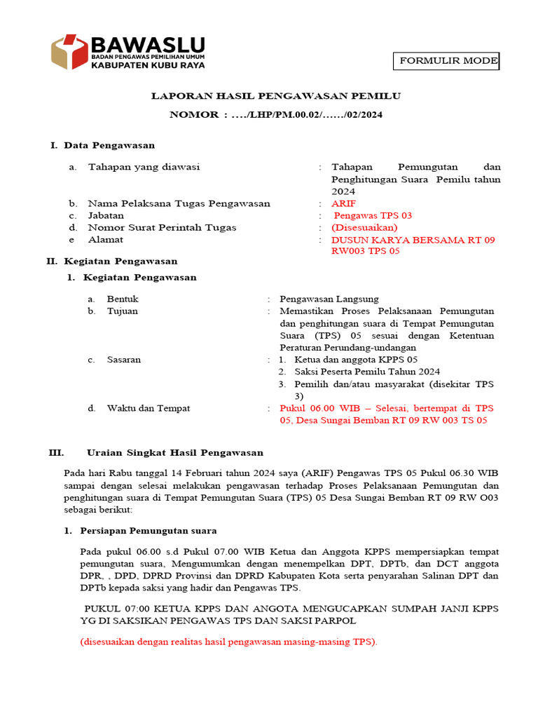 Form A Contoh Pemungutan Dan Penghitungan Suara Pdf