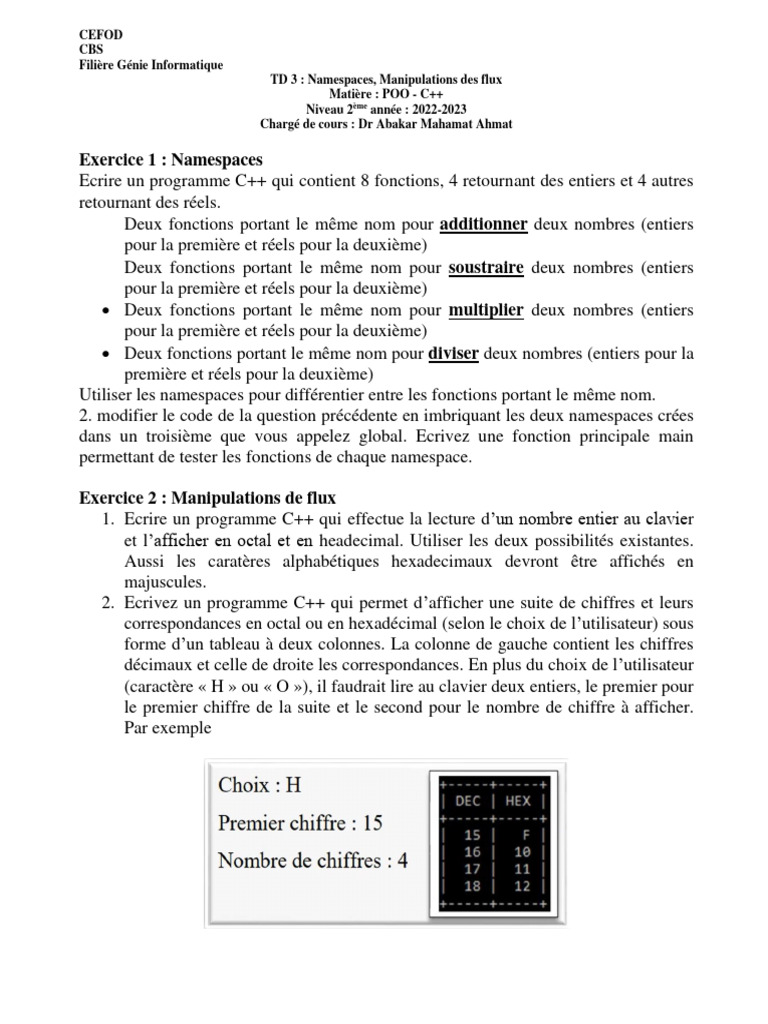 C++ : Exercice sur Namespaces et Flux | PDF