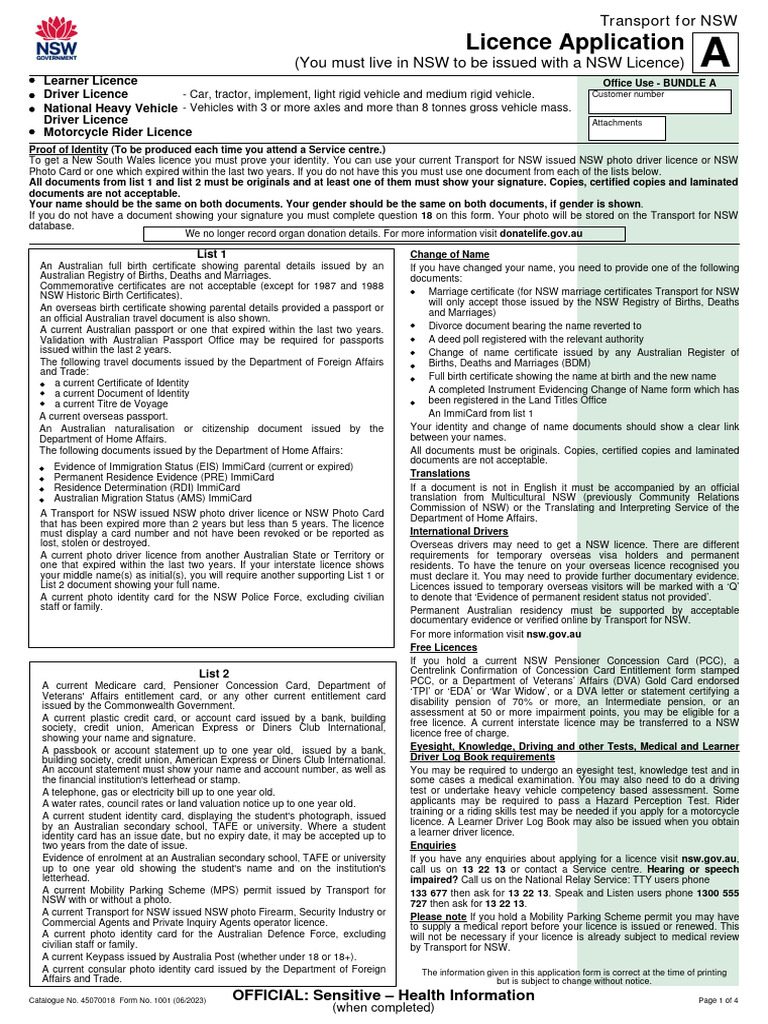 NSW Licence Application PDF Driver