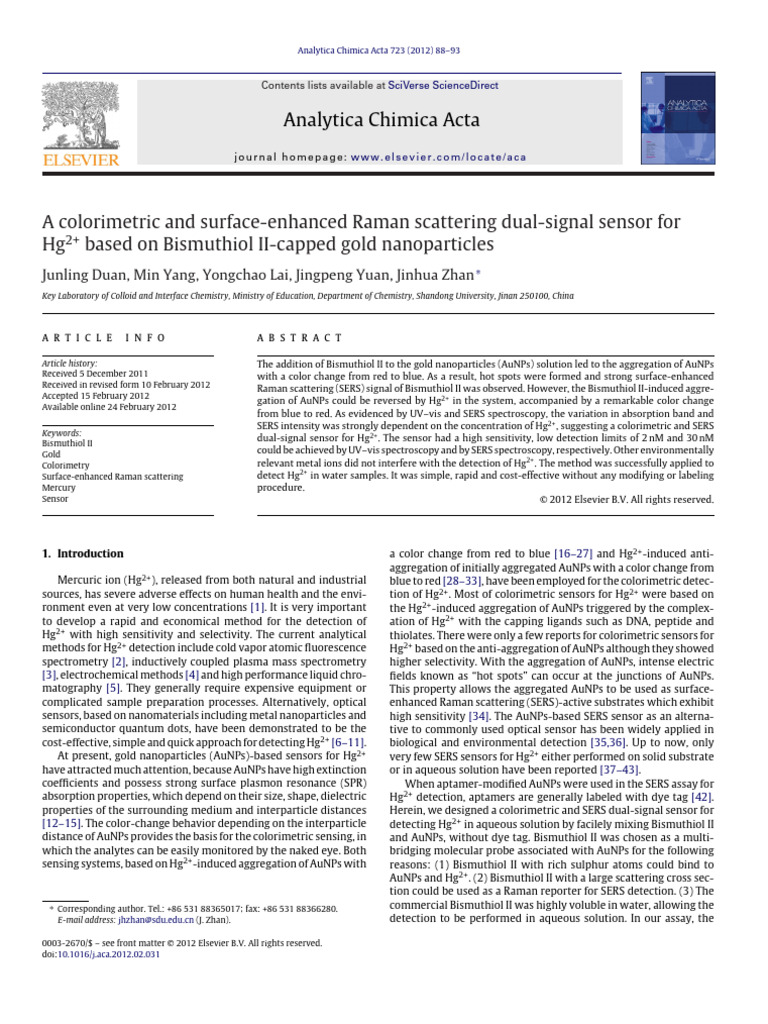 A Colorimetric and Surface Enhanced Raman Scattering Dualsignal | PDF ...
