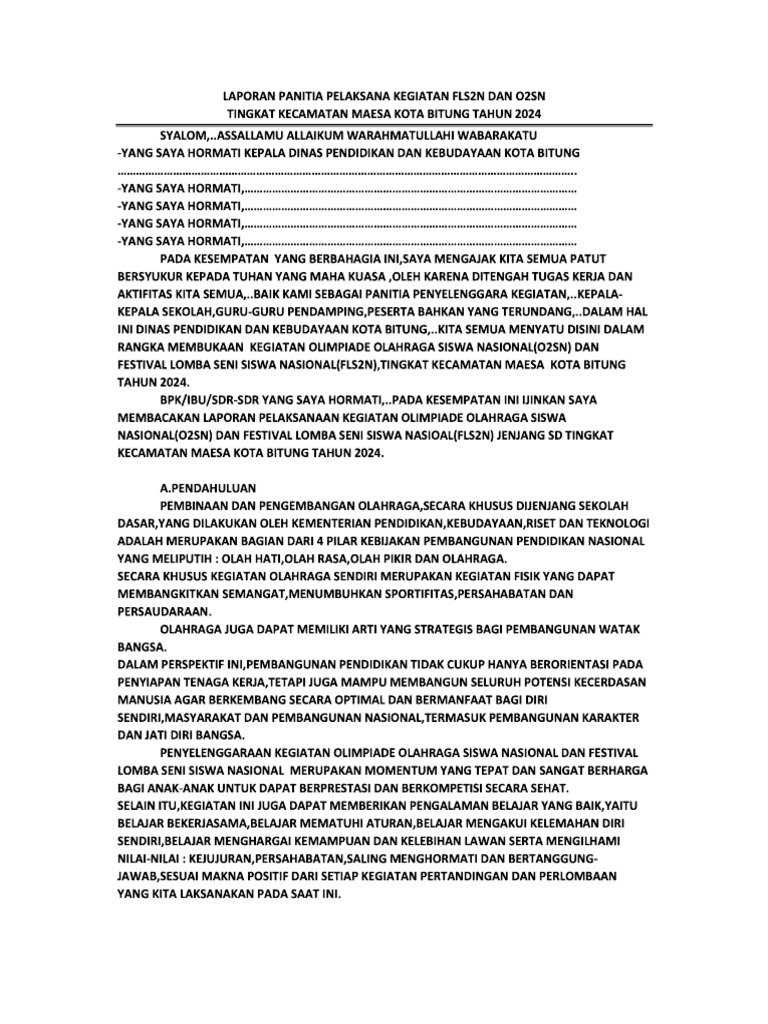 Laporan Panitia O2sn Dan Fls2n | PDF