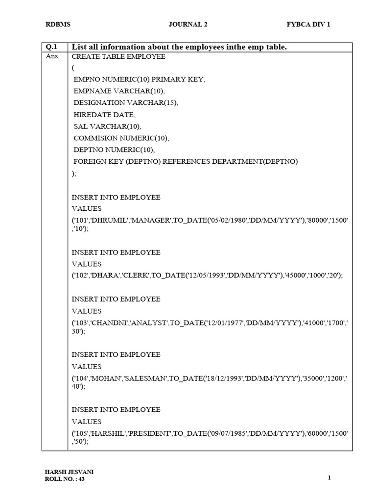 RDBMS Employee and Department Queries | PDF | Information Retrieval ...